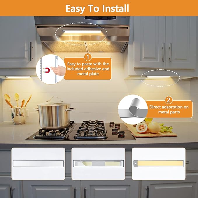 Under Cabinet Lights 2 Pack, 60 LED Dimmable Motion Sensor Light Indoor, Wireless USB Rechargeable with 3 Color Modes & Magnetic Mount for Kitchen, Pantry, Wardrobe, Storage, Hallway