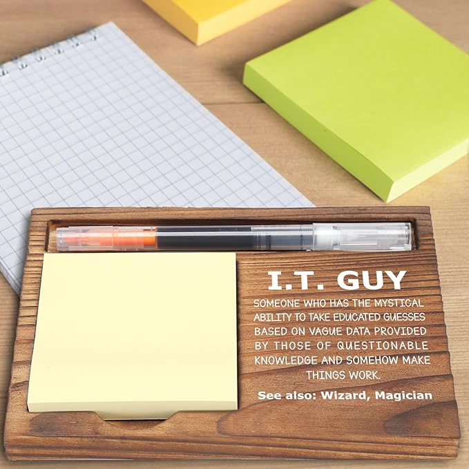 Funny IT Guy Sticky Note Holder, Tech Support Appreciation Gift, Geeky Desk Organizer for IT Professionals, Programmers, Self-Stick Note Pad Holders EDP122