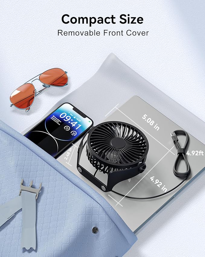 Edvision USB Desk Fan, 5 Inch Small Portable, 3 Speeds Powerful Wind Mini Personal Desktop Fan 360° Rotation Adjustable, Plug In USB Fan Quiet for Table Home Office Travel Car(Black)