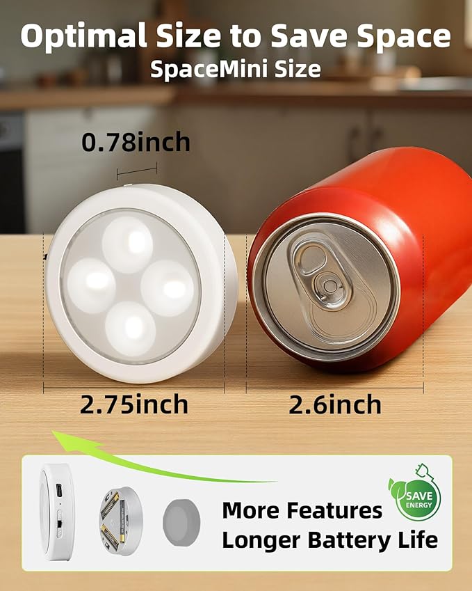 EZVALO LED Puck Lights, Rechargeable Battery Touch Light, 2.5'' Mini Tap Lights, Wireless Closet Light, Under Cabinet Lighting, 3 Color Temps, Stick On Lights Kitchen,Closet,Pantry(2 Pack)