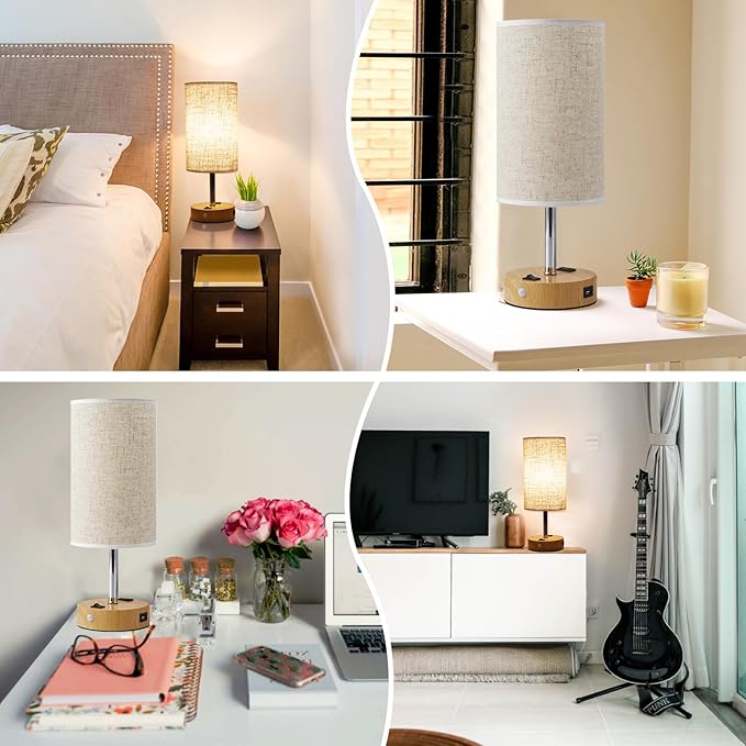 lifeholder Table Lamp with Motion Sensor or Constant on Mode, USB Lamp Include One LED Bulb, Built in 1 USB Port & 1AC Outlet, Bedside Lamp Idea for Bedroom, Hallway, Bath Room