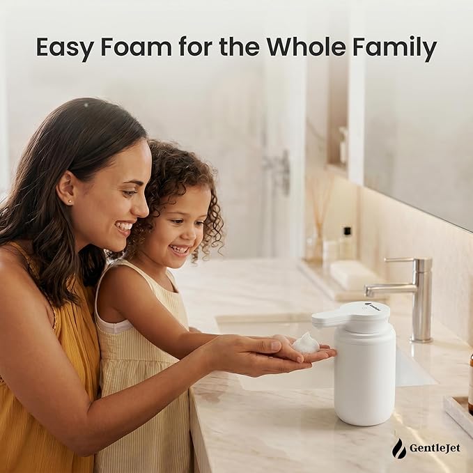 GentleJet SimpleFoam Automatic Foaming Soap Dispenser Touchless Sensor, USB-C Rechargeable, IPX5 Waterproof, Dual Output for Bathroom Kitchen Sink, ABS Compact Design