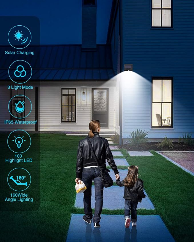 10 Pack Outdoor Solar Lights, 3 Modes/100LED Wireless Solar Security Lights with Motion Sensor - IP65 Waterproof, Suitable for Front Door, Backyard, Garage, Deck