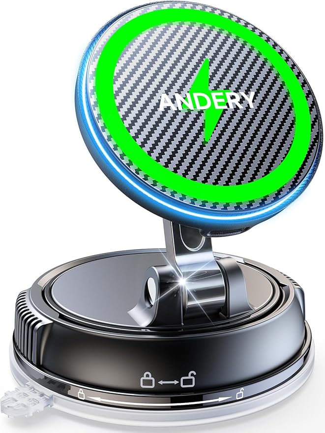ANDERY Only for iPhone Magsafe Car Mount Charger [15W Fast Wireless Charging, 78+LBS Strong Suction 2400gf Strong Magnetic] 360° Adjustable Car Phone Holder, Phone Holders for Your Car for pats & mats