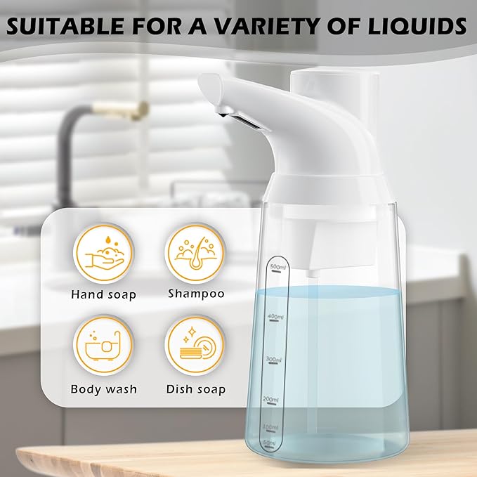 Adjustable Automatic Soap Dispenser Touchless, 4 Adjustable Levels，Battery Powered Operated Sensor Liquid Soap Pump，Touch-Free Hand Sanitizer Dispenser