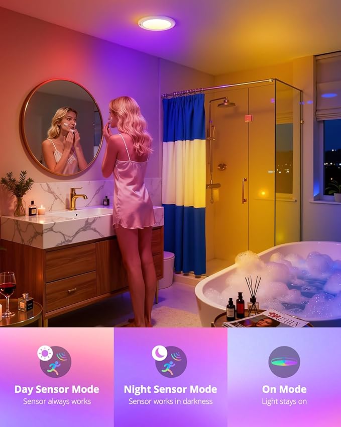 wowatt Rechargeable Shower Light with Remote, RGB Colors Changing & White Light for Shower, Shower Lights for Inside Shower with Motion Sensor, IP44 Waterproof Lights for Shower Closet Bedroom