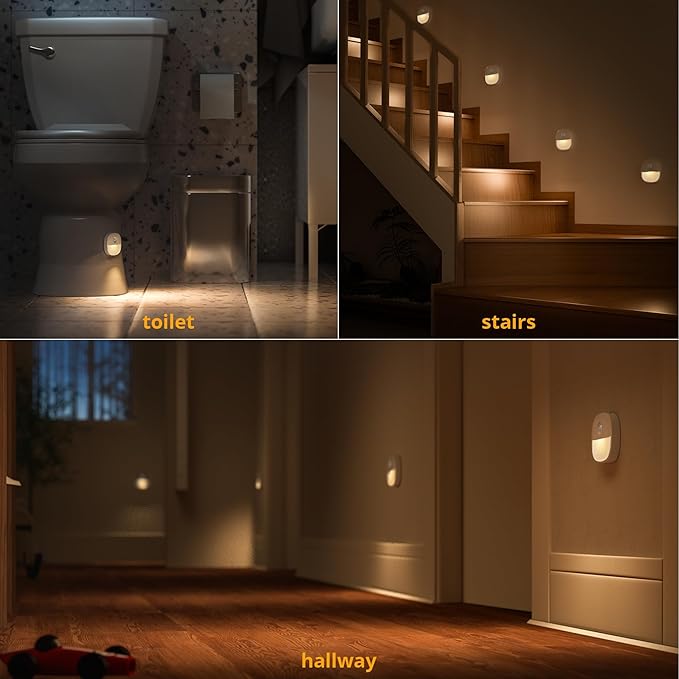 Lyridz Rechargeable Night Light, Motion Sensor Battery Nightlight, Mini Stick-on LED Closet Light, 1-20LM Dimmable Brightness for Bathroom, Bedroom, Kitchen, Washroom, Stairs, Hallway, 3-Pack