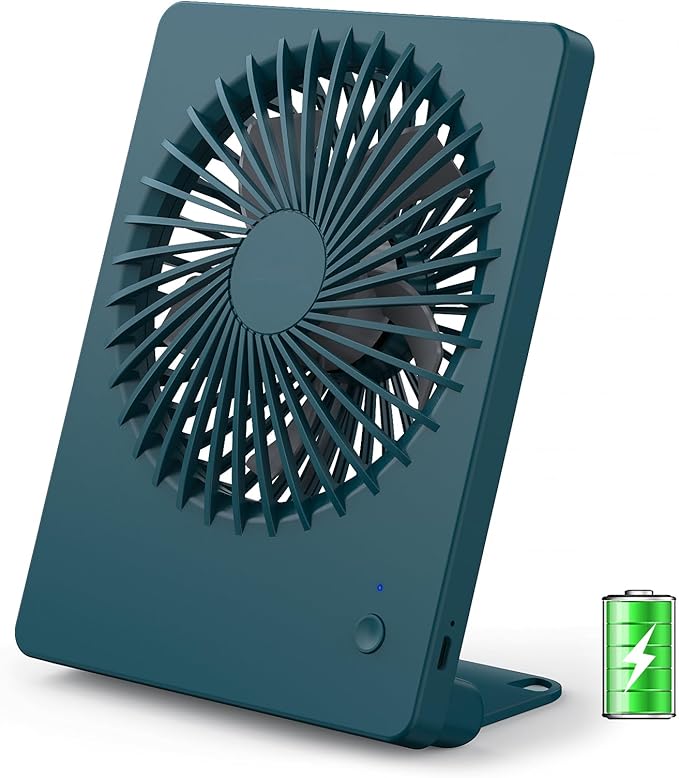 Zuvas Desk Fan Battery Operated Fan Rechargeable 180°Tilt Folding Personal Fan Ultra Quiet Small Portable 3 Speed Adjustable Strong Wind Fan For Office Bedroom Home Desktop Camping (Deep Green)
