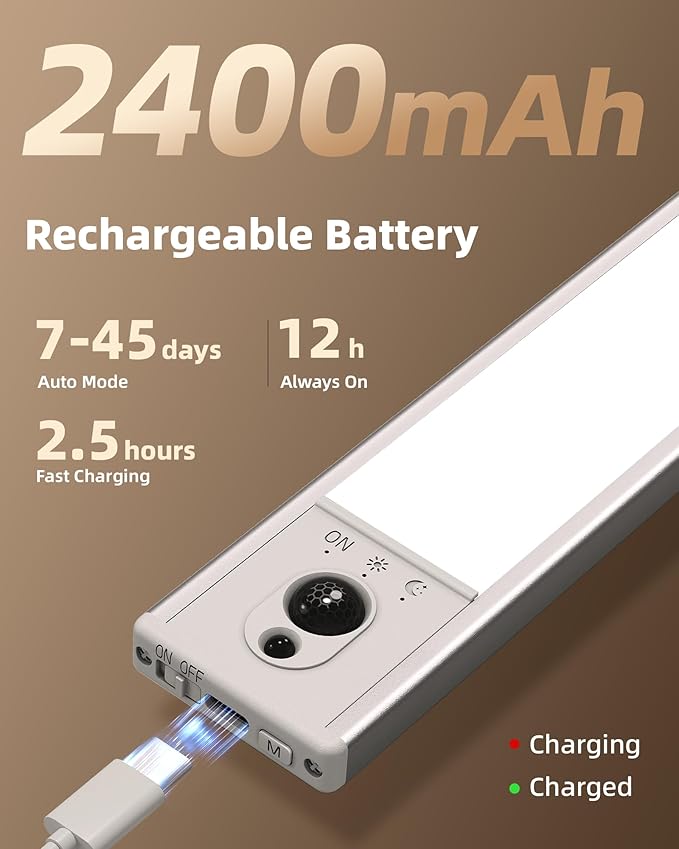 EZVALO Under Cabinet Lighting with Charging Station, Rechargeable Motion Sensor Light Indoor, Dimmable Closet Lights Wireless, 3000K, Motion Activated Under Counter Lights for Kitchen,Pantry(3 Pcs)