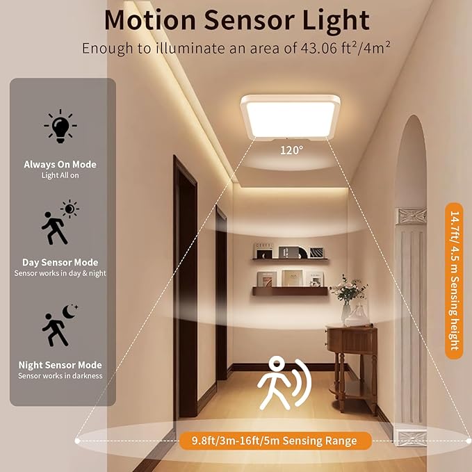 Meliya USB C Rechargeable Motion Sensor Ceiling Light 550LM with Remote, 3000K 4000K 6000K Magnetic Wireless LED Ceiling Light Battery Powered for Shower Stairs Hallway Porch Pantry Garage Patio Shed