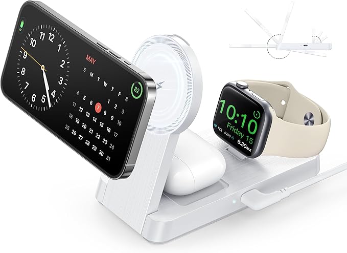 3 in 1 Magnetic Wireless for iPhone Charging Station: Foldable Portable Charger for iPhone 17-12 Pro Max & Apple Watch & AirPods, for Apple Multiple Devices Charger for Home,Office&Travel