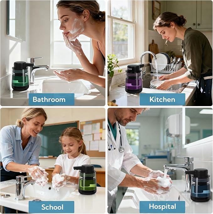 2 Pack Automatic Soap Dispenser Touchless Automatic Foaming Soap Dispenser 3-Level Adjustable Modern Foam Soap Dispensers 10.5oz/300ml USB Rechargeabled for Bathroom Kitchen Office