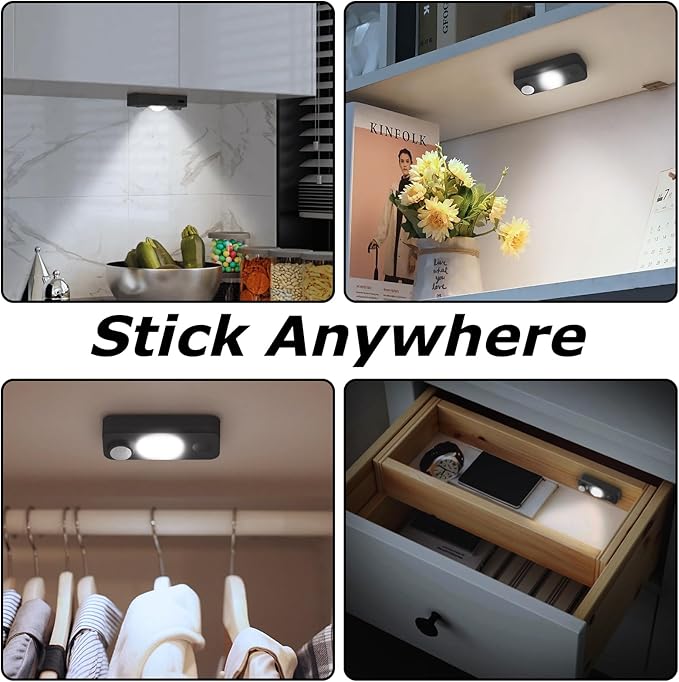 NIEGNOWOO LED Motion Sensor Puck Lights, Rechargeable Cabinet Lights, Stick on Wireless LED Night Light for Closet, Drawer, Shelf, Under Cabinet, Daylight White 4Pack, USB Charging Cord Included