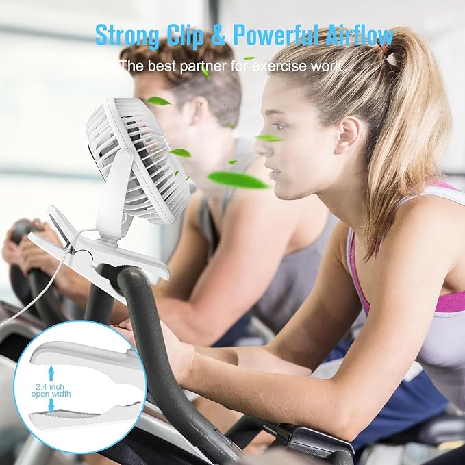 HONYIN 720° Rotation Small Desk & Clip on Fan with Sturdy Clamp, 3 Speeds, Quiet Little Personal Cooling Fan by USB Plug In, for Bedroom Office Desktop Treadmill
