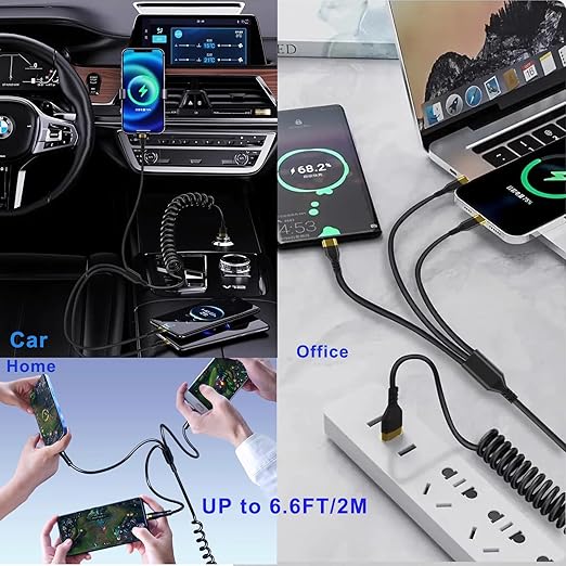 Multifunction USB Charging Cable Set,3 Pack 3 in 1 Nylon Braided Cord,Multiple Fast Charger Cords for Home,Office,Car
