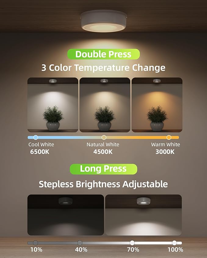 EZVALO LED Puck Lights, 50Lumens, Touch Light, 2.5'' Mini Tap Light, Rechargeable Stick On Tap Lamp, 3 Color Temps, Under Cabinet Lights Wireless, Ideal for Kitchen,Closet,Pantry,Camper(4 Pack)
