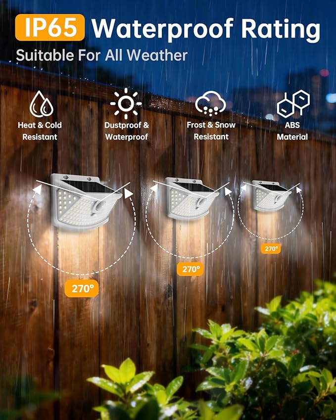 Aootek New Solar Motion Sensor Lights 120 LEDs with Lights Reflector,270° Wide Angle, IP65 Waterproof, Step Lights for Front Door, Yard, Garage, Deck (White, Daylight White, 2-Pack)