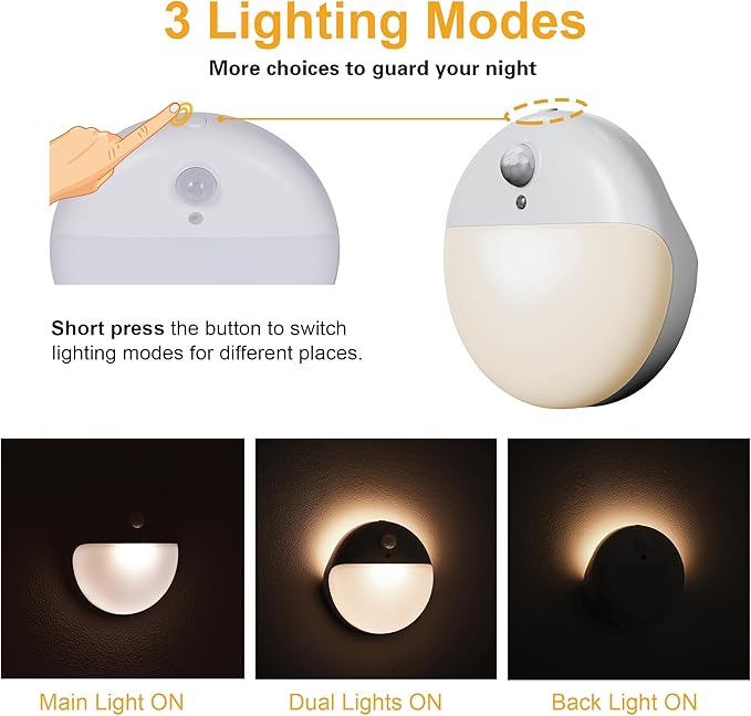 YUNLEX 2 Pack Motion Sensor Light Indoor, 2.6" Small Stick on Lights for Stairs, Bathroom, Dimmable Battery Night Light, 3 Light Modes, Soft LED Light for Travel, Toliets, Bedroom, Kids, Warm White