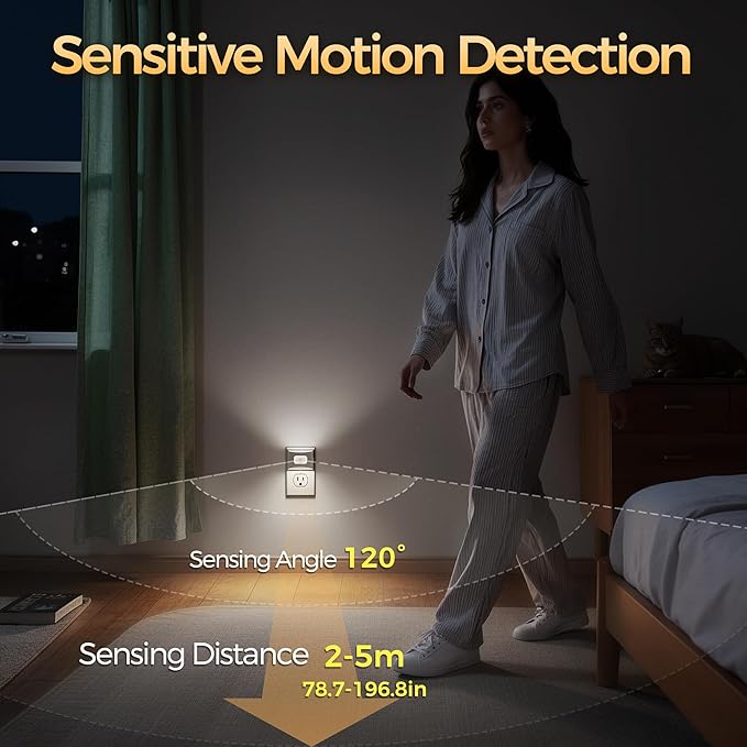 DORESshop LED Night Light[2 Pack], Night Lights Plug into Wall, 3 Mode Plug in Night Light with Motion Sensor, Dusk to Dawn Sensor, Nightlights for Adults, Bedroom, Bathroom, 5000K White Cover
