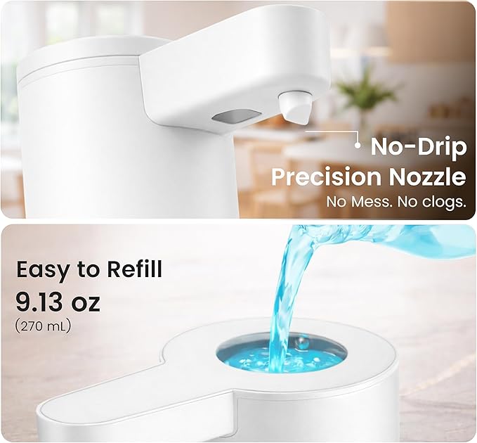 GentleJet OpalDrop Automatic Liquid Soap Dispenser for Kitchen Sink Touchless No-Drip Pump, USB-C Rechargeable, 304 Stainless Steel, IPX5 Water-Resistant, 270 ml