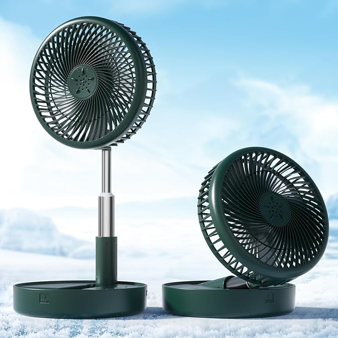 Primevolve Portable Fan,Battery Operated Rechargeable USB Fan with Remote, Foldable Floor Table Desk Pedestal Fan for Bedroom Camping Travel,Green 7.7"