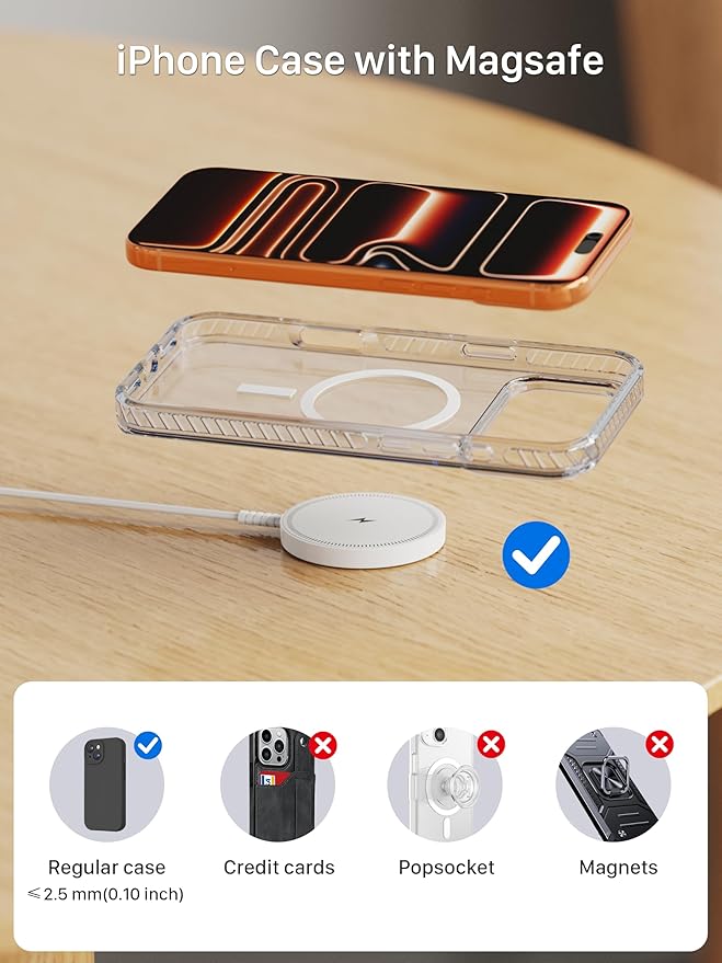 Magnetic Wireless Magsafe Charger iPhone: Charging Pad for iPhone 17/16/15/14/13/12 Series & AirPods Pro 4-2, Strong Magnet, Dual Ports, Case-Friendly, Lightweight for Travel Home Office Desk