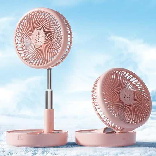 Primevolve Portable Fan,Battery Operated Rechargeable USB Fan with Remote, Foldable Floor Table Desk Pedestal Fan for Bedroom Camping Travel,Pink 7.7"