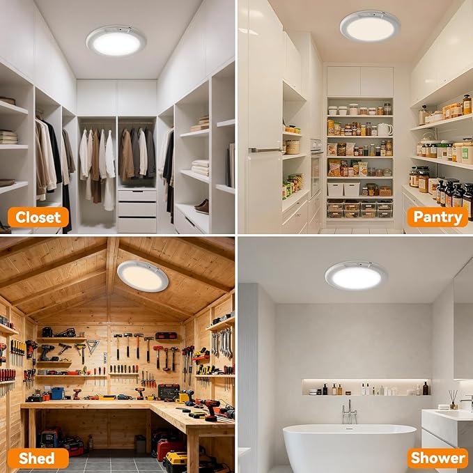 KYEKIO Rechargeable Ceiling Light 2Pack, 3 Color Magnetic Motion Sensor Lights with Remote, Wireless Dimmable Closet Light Battery Operated, LED Lights for Shower Pantry Shed Hallway Porch Stairs