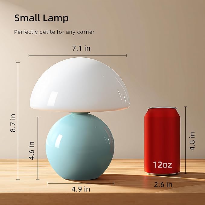 Dawnwake Mushroom Lamp Table Lamp for Bedroom,Desk Bedside Small Lamps for Living Room Night Stands,Mushroom Decor Cute Mini Modern Mid Century Lamps,Unique Aesthetic Home Living Room Decor(Blue)