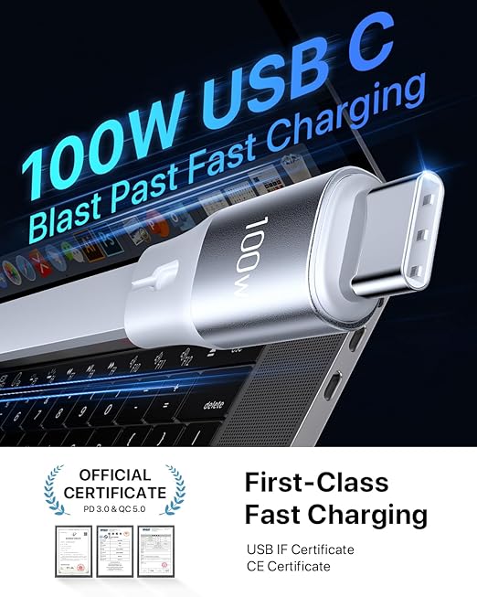 CAFELE 100W Retractable USB-C to USB-C 5A Fast Charging 3-in-1 Cable, Features Magnetic Charging and Overheating Protection, 4.5-Foot USB Type-C for Phone, Notebook, Pad, Watch（White）