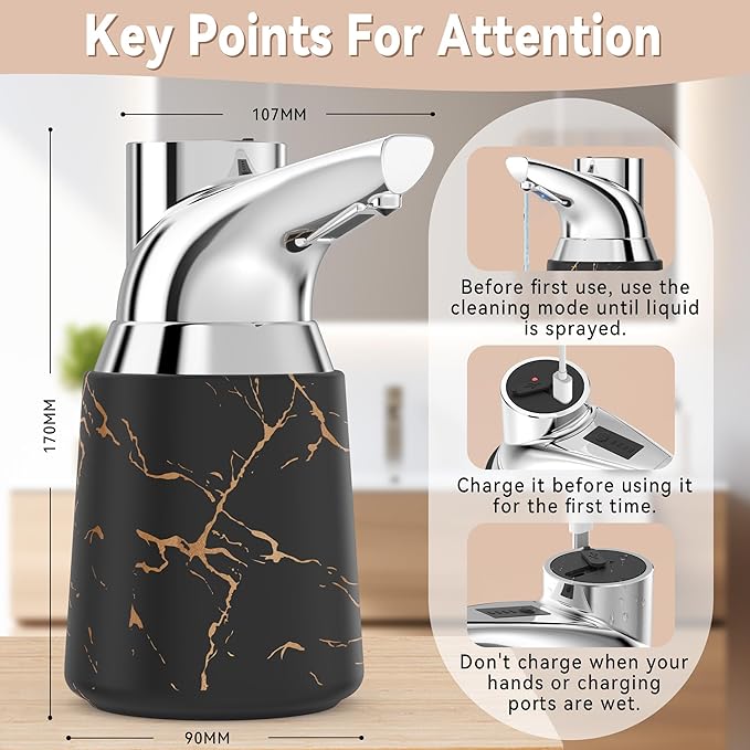 Adjustable Automatic Soap Dispenser Touchless, Ceramic Material，4 Adjustable Levels， Type-c Rechargeable Operated Sensor Liquid Soap Pump，Touch-Free Hand Sanitizer Dispenser