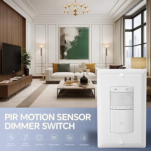 ECOELER Motion Sensor Dimmer Switch, Digital Dimmer Light Switches with PIR Sensor and Timer, Single Pole, Occupancy & Vacancy Modes, Neutral Wire Required, Wall Plate Included, White, 4Pack