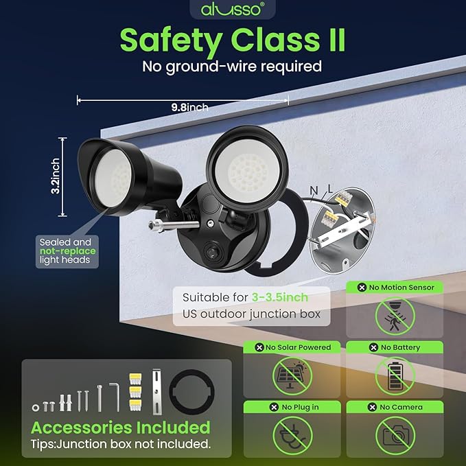 ALUSSO Dusk to Dawn Outdoor Lighting, 25W 2000LM Dusk Till Dawn Outdoor Light 120V, 3000K/4000K/6000K 3CCT IP65 Security Lights ETL Listed Dusk to Dawn Hardwired for House Garage Walkway Black 2 Pack