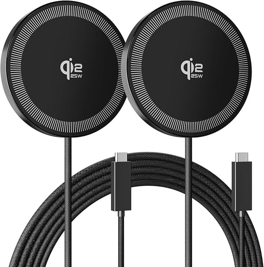 25W Magnetic Wireless Charger: Qi2.2 Qi2 Fast Charging Pad for iPhone 17 16 15 14 13 12 Pro Max, Samsung Galaxy S26 S25, Google Pixel 10, AirPods-Slim Portable for Travel Bedside Office-Black 2 Pack
