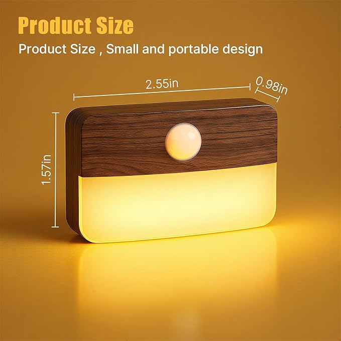 Guankai 8 Pack Motion Sensor Stair Light for Indoor, Battery Operated Closet Lights, Wireless Stick on Anywhere Hallway Lamp, Portable Led Night Lamps for Bedroom Under Cabinet Kitchen, Wood Grain