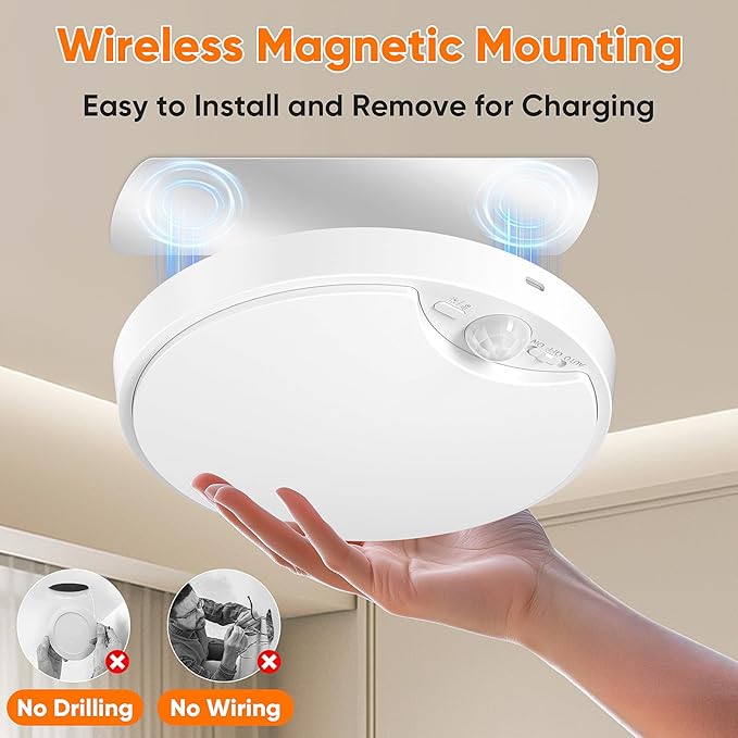 2 Pack 10000mAh Rechargeable Motion Sensor Ceiling Light with Remote, Battery Operated Closet Light No Wiring, Magnetic Wireless LED Ceiling Lights, 3 Color Overhead Lamp for Shower Pantry Hallway