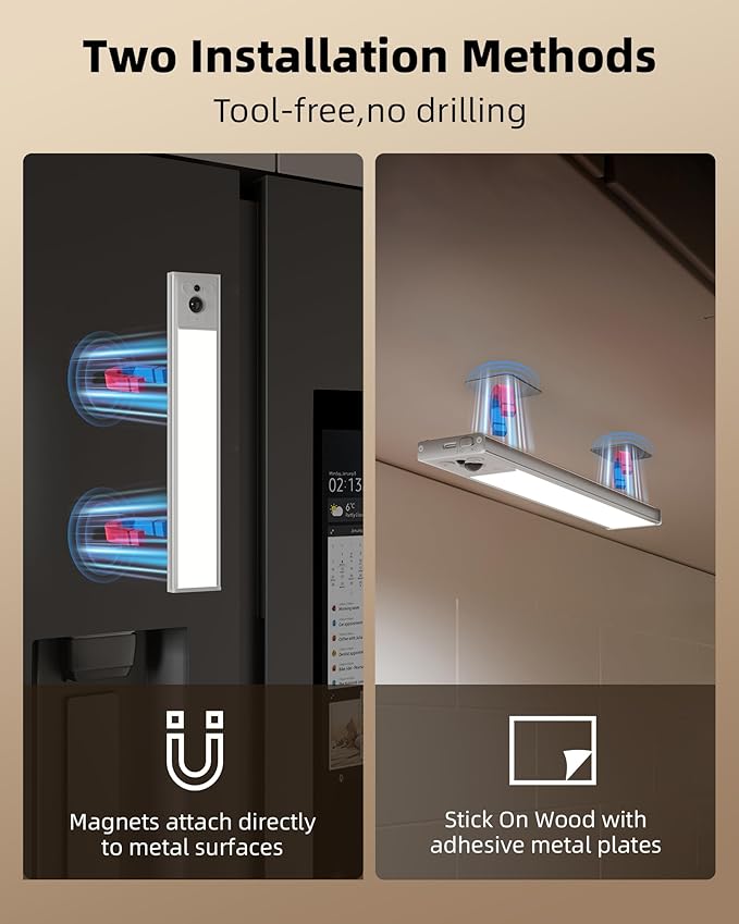 EZVALO 3-Pack Under Cabinet Lighting, 2400mAh Rechargeable Motion Sensor Light, 10inch Magnetic Closet Lights with Dimmable & 3 Color Temps, Wireless Motion Activated Lights with Remote for Kitchen