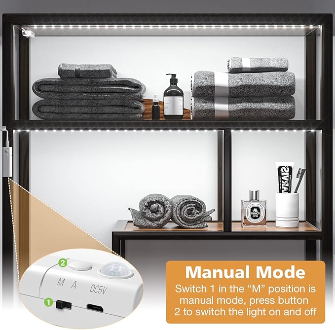 WOBANE Motion Sensor Stair Strip Lights,Rechargeable Motion Activated Closet Light,Battery Powered LED Strip,60 LEDs Homelife Bar for Bed,Pantry,Counter,Night Light,Cabinet,6000K White,6.56ft,2PCS
