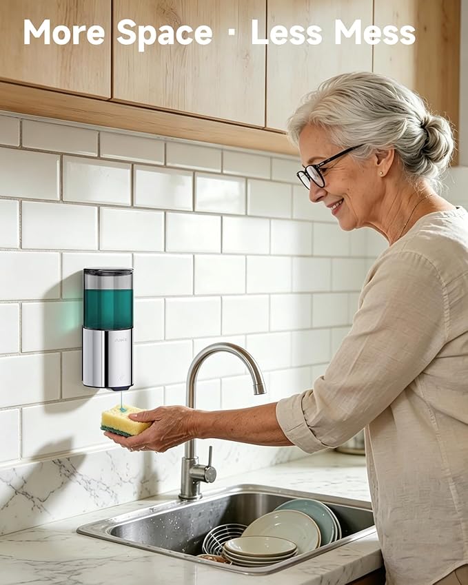 AIKE Automatic Wall Mount Liquid Soap Dispenser for Home and Commercial Bathroom 13.5oz IPX7 Waterproof,Polished Stainless Steel