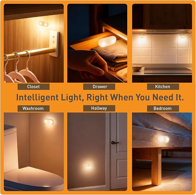 Rechargeable Motion Sensor Night Light, 2-Color White & Warm Toilet Light with Auto/On Mode, Magnetic & Adhesive Installation for Bathroom, Bedroom, Hallway (2 Pack)