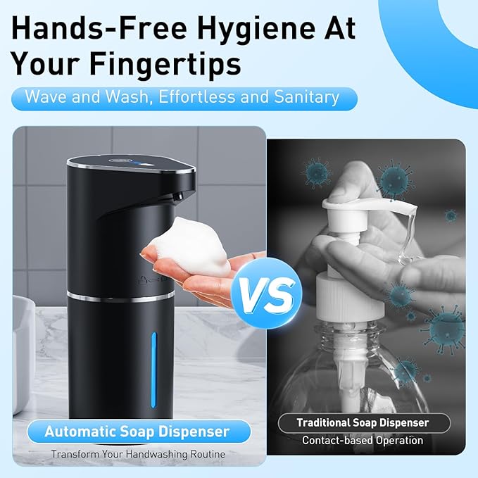Automatic Soap Dispenser,Touchless Hand Wall Mount Rechargeable 3 Gear Adjustable Electric Soap Dispenser 350ml with Infrared Motion Sensor for Bathroom,Kitchen,Office,Black Foam