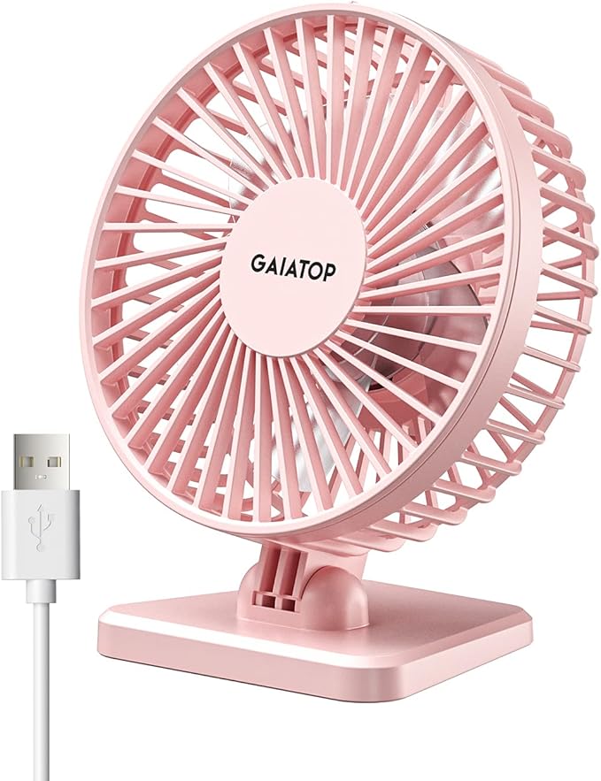 Gaiatop USB Desk Fan, Small But Powerful, Personal Portable Quiet 3 Speeds, Adjustable Mini Table Desktop fan for Cooling Home Office Car Summer Travel Gifts Pink