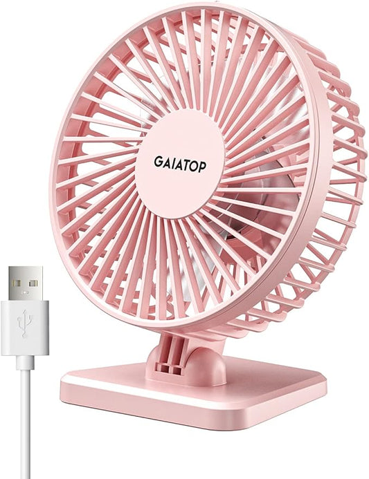 Gaiatop USB Desk Fan, Small But Powerful, Personal Portable Quiet 3 Speeds, Adjustable Mini Table Desktop fan for Cooling Home Office Car Summer Travel Gifts Pink