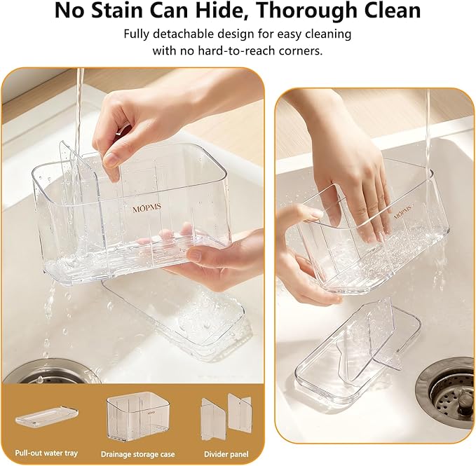 MOPMS Toothbrush Holders for Bathrooms, 5 Slots Adjustable Divider Tooth Brush and Toothpaste Holder for Easy Clean, Wall Mounted & Countertop Organizer with Drain Tray for Shower/Kitchen