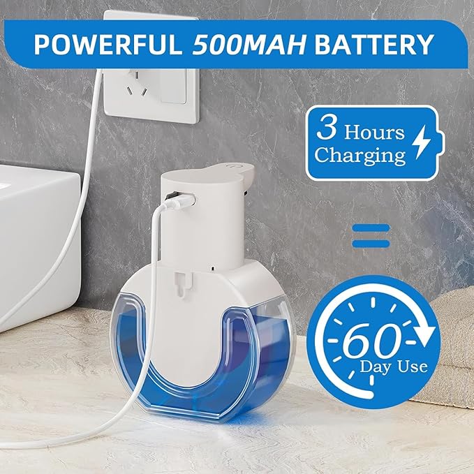 2Pack Automatic Soap Dispenser Touchless, Rechargeable Foaming Soap Dispenser,15oz/420ml Smart Hand Soap Dispensers,4-Level Adjustable,Wall Mount for Bathroom Kitchen Dish Soap(White, Foam)