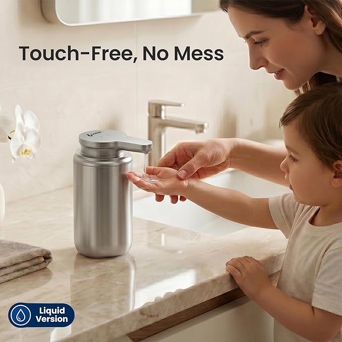 GentleJet WaveJet Automatic Liquid Soap Dispenser Touchless Sensor, USB-C Rechargeable, 304 Stainless Steel, IPX5 Waterproof for Bathroom Kitchen Sink, 10 oz / 300 ml