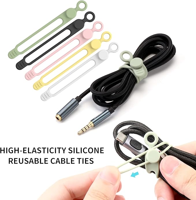 UMUST 35pcs Silicone Cable Ties,Reusable Cable Management Organizer, Wire Ties，Travel Cord Ties，Cord Organizer for Bundling Cable Cords in Home,Office,Kitchen,School(5 Colors)