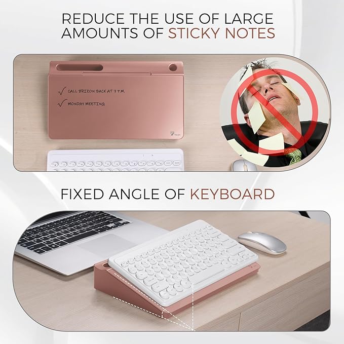 TOWON Small Compact Glass Desktop Whiteboard with Storage – 12 x 7 in Dry Erase Board for Desk, Home Office, School | Includes 5 Markers, Eraser & Holder | Space-Saving Organizer, Aesthetic Rose Gold