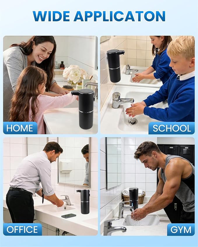 Automatic Soap Dispenser Touchless, Hands-Free, USB Rechargeable Dish Hand Soap Dispenser, 4 Adjustable Volume, Clog-Free for Bathroom Kitchen, Soap Waste Reduction, Easy for Toddlers, Black