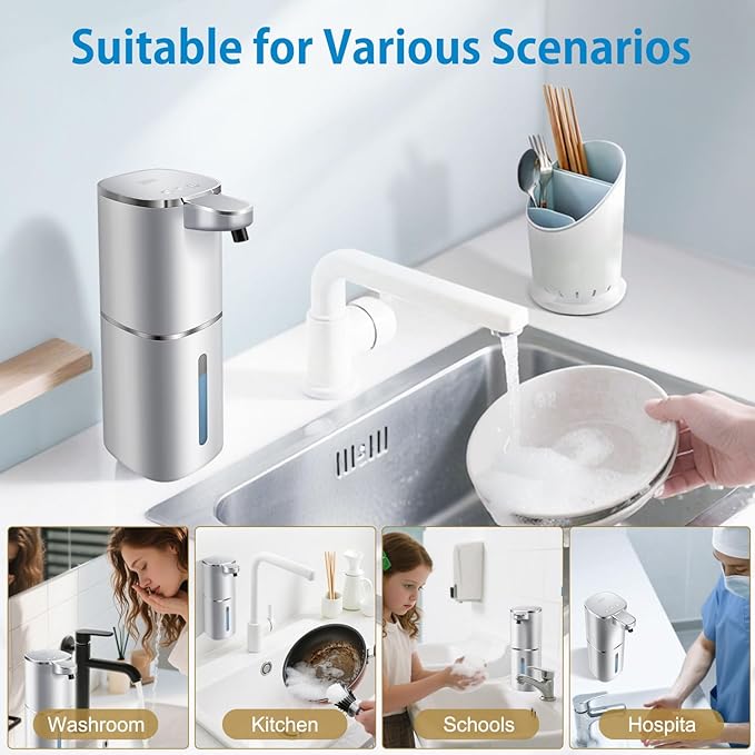 Automatic Foaming Soap Dispenser Touchless, Digital Display 9-Level Adjustable Smart Hand & Dish Soap Dispenser, USB Rechargeable, 13.5oz/400mL Wall Mounted for Bathroom Kitchen, Hotel, Restaurant